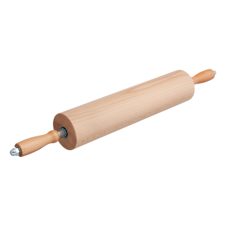 śr. 90 x dł. 400 mm - drewniany wałek cukierniczy z ruchomymi uchwytami na metalowych łożyskach - nr. kat. 44935 Thermohauser