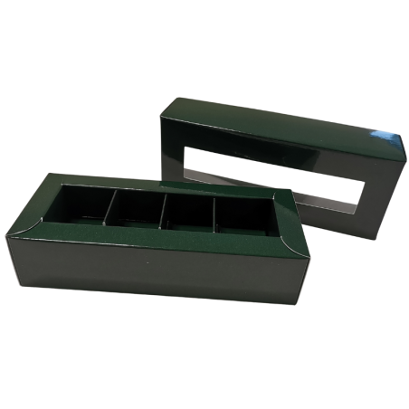 1 szt. Zielone pudełko na praliny - dł. 170 x szer. 70 x wys. 40 mm - dekoracyjne opakowanie z okienkiem