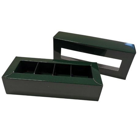 1 szt. Zielone pudełko na praliny - dł. 170 x szer. 70 x wys. 40 mm - dekoracyjne opakowanie z okienkiem