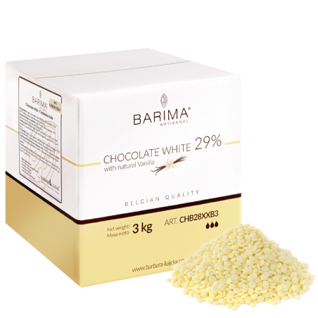 3 kg CZEKOLADA BIAŁA 29% CHB28XXB3 BARIMA w postaci pastylek formowanych z zatemperowanej czekolady