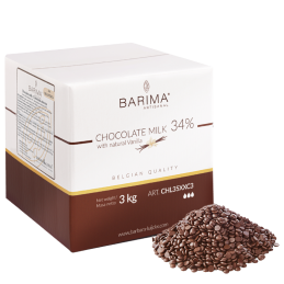 mleczna czekolada w postaci drobnych pastylek z naturalnym aromatem waniliowym