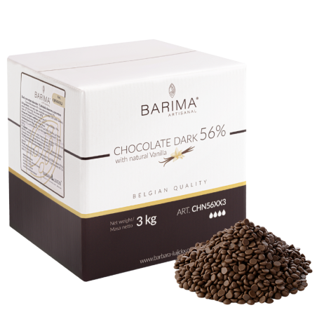 ciemna czekolada w postaci drobnych pastylek z naturalnym aromatem waniliowym