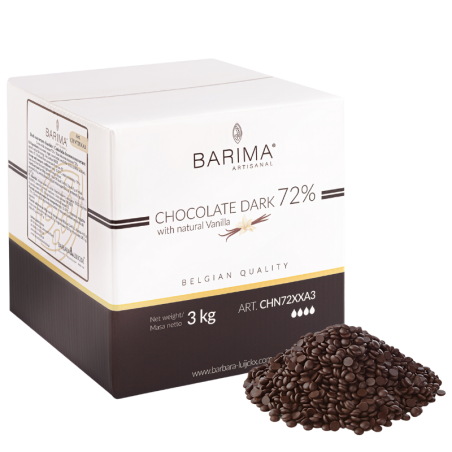 czekolada deserowa w postaci drobnych pastylek z naturalnym aromatem waniliowym