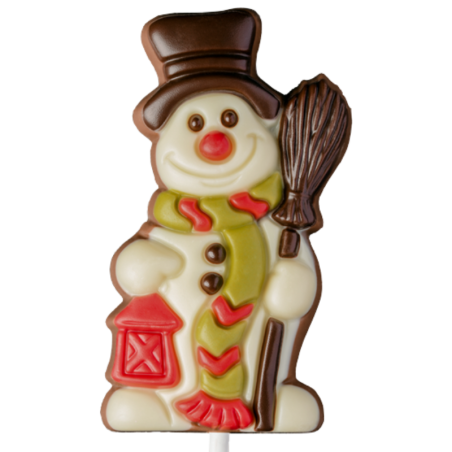 op. 35 g Bałwanek w szaliku z lampionem - dekoracyjny lizak z mlecznej czekolady - dł. 160 mm