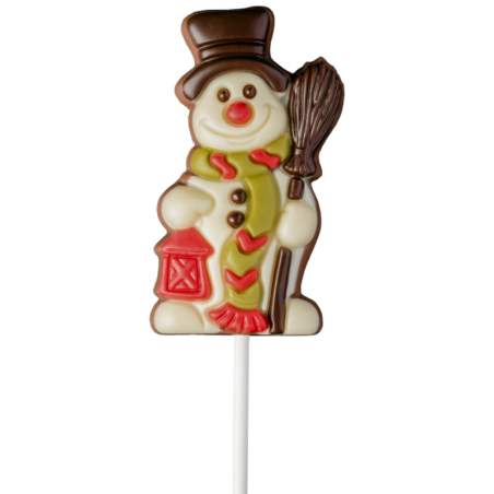 op. 35 g Bałwanek w szaliku z lampionem - dekoracyjny lizak z mlecznej czekolady - dł. 160 mm