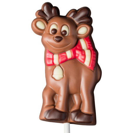 op. 35 g Renifer w zimowym szaliku - dekoracyjny lizak z mlecznej czekolady - dł. 160 mm