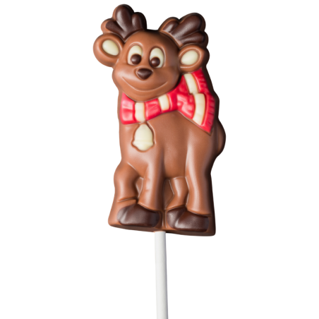 op. 35 g Renifer w zimowym szaliku - dekoracyjny lizak z mlecznej czekolady - dł. 160 mm