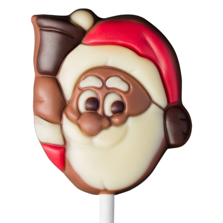 op. 15 g Głowa Świętego Mikołaja z dzwonkiem - dekoracyjny lizak z mlecznej czekolady - dł. 150 mm