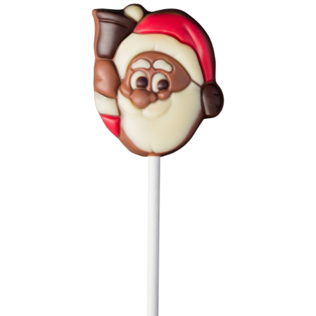 op. 15 g Głowa Świętego Mikołaja z dzwonkiem - dekoracyjny lizak z mlecznej czekolady - dł. 150 mm