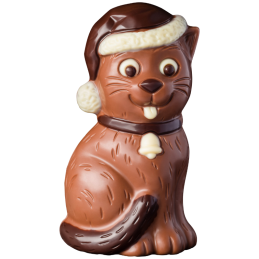 op. 75 g - Zimowy kot w czapce Św. Mikołaja - dekoracyjna figurka czekoladowa - świąteczny prezent w folii celofanowej