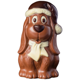 op. 75 g - Zimowy pies w czapce Św. Mikołaja - dekoracyjna figurka czekoladowa - świąteczny prezent w folii celofanowej