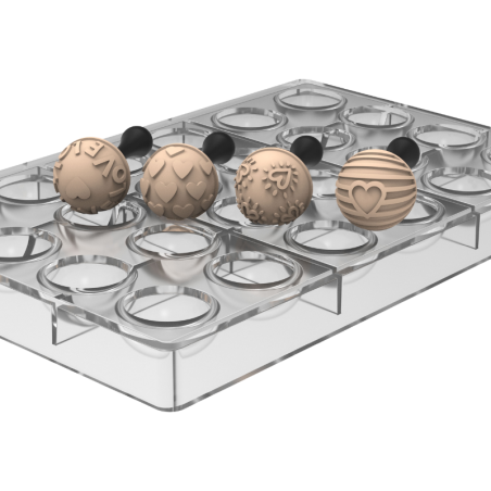 Semisfera 01 & Choco Stamp C - Silikomart - walentynkowy zestaw do dekorowania pralin - forma z Tritanu + stemple silikonowe