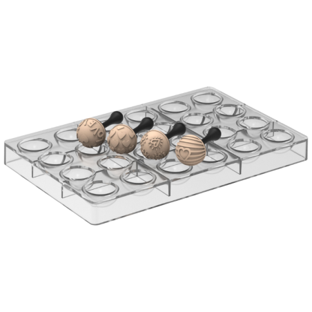 Semisfera 01 & Choco Stamp C - Silikomart - walentynkowy zestaw do dekorowania pralin - forma z Tritanu + stemple silikonowe