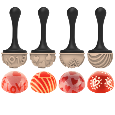 Semisfera 01 & Choco Stamp C - Silikomart - walentynkowy zestaw do dekorowania pralin - forma z Tritanu + stemple silikonowe