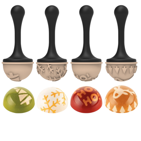 Semisfera 01 & Choco Stamp B - Silikomart - świąteczny zestaw do dekorowania pralin - forma z Tritanu + stemple silikonowe