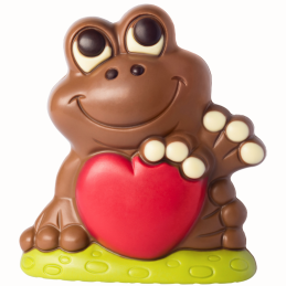 op. 135 g - Żabka z sercem - dekoracyjna figurka czekoladowa - prezent w folii celofanowej