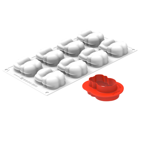 Rabbit 70 Silikomart - zestaw do monoporcji - królik - forma silikonowa z wykrojnikiem - poj. 70 ml x 8 porcji