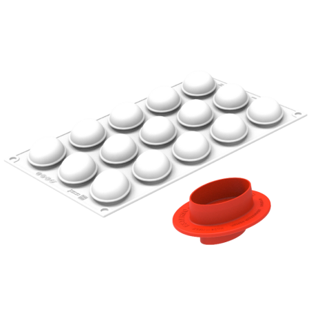 Oval 30 Silikomart - zestaw do owalnych monoporcji - forma silikonowa z wykrojnikiem - poj. 70 ml x 8 porcji