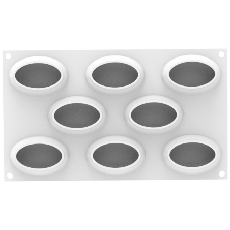 Oval 80 Silikomart - zestaw do owalnych monoporcji - forma silikonowa z wykrojnikiem - poj. 80 ml x 8 porcji