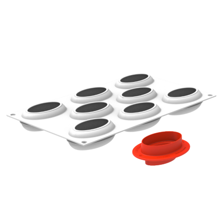 Oval 80 Silikomart - zestaw do owalnych monoporcji - forma silikonowa z wykrojnikiem - poj. 80 ml x 8 porcji