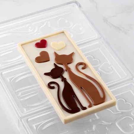 PC5080 Minou Pavoni Italia - forma do walentynkowych tabliczek czekolady - koty - dł. 154 x szer. 77 x wys. 9 mm / poj. 100 g