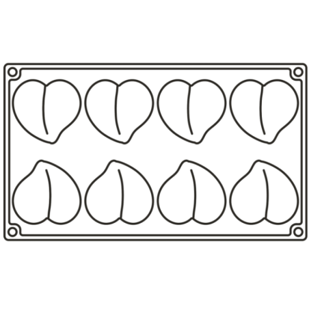 PX3206 Heart Pavoni - forma silikonowa do deserów w kształcie serca - dł. 65 x szer. 60 x wys. 1 mm / poj. 46 ml x 8 porcji