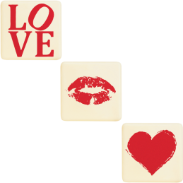 210 szt. TY I JA 33900 BARBARA DECOR dekoracyjny zestaw walentynkowych plakietek z białej czekolady 35 x 35 mm