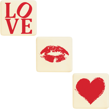 210 szt. TY I JA 33900 BARBARA DECOR dekoracyjny zestaw walentynkowych plakietek z białej czekolady 35 x 35 mm