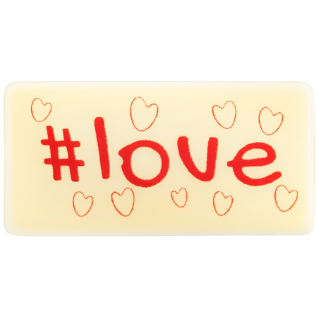 159 szt. HASZTAG LOVE 33730 BARBARA DECOR walentynkowa plakietka z białej czekolady z nadrukiem - 20 x 40 mm