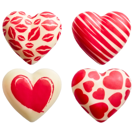 224 szt. SERCA LOVISSIMO 33998 BARBARA DECOR walentynkowa dekoracja z białej czekolady z nadrukiem - 30 x 27 mm