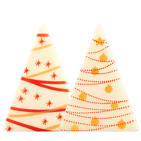 252 szt. CHOINKI BIAŁE Z NADRUKIEM 33991 BARBARA DECOR dekoracja z białej czekolady dł. 48 mm