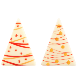 252 szt. CHOINKI BIAŁE Z NADRUKIEM 33991 BARBARA DECOR dekoracja z białej czekolady dł. 48 mm