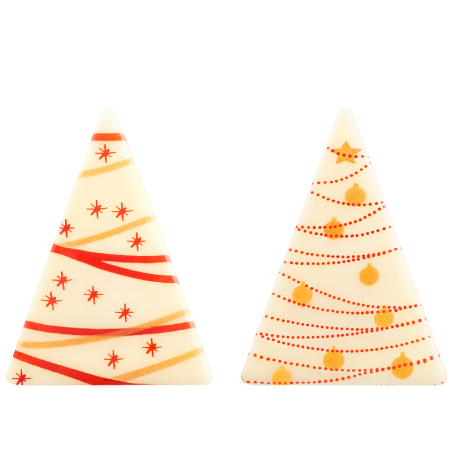 252 szt. CHOINKI BIAŁE Z NADRUKIEM 33991 BARBARA DECOR dekoracja z białej czekolady dł. 48 mm