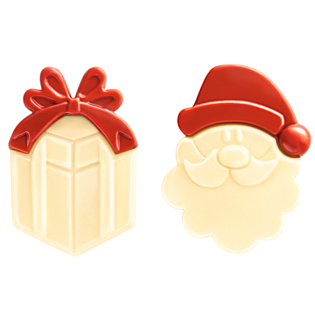 126 szt. ZESTAW MIKOŁAJ I PREZENTY 33742 BARBARA DECOR bożonarodzeniowa dekoracja z białej czekolady 25 x 36 mm