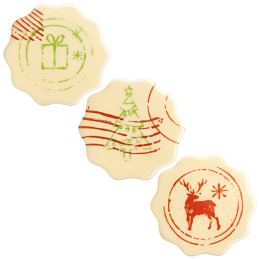 op. 105 szt. Świąteczne Znaczki - 33770 Barbara Decor - gotowe dekoracje z białej czekolady - dł. 37 mm