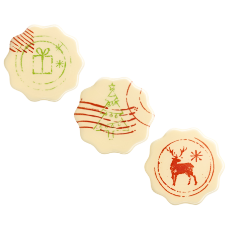 op. 105 szt. Świąteczne Znaczki - 33770 Barbara Decor - gotowe dekoracje z białej czekolady - dł. 37 mm
