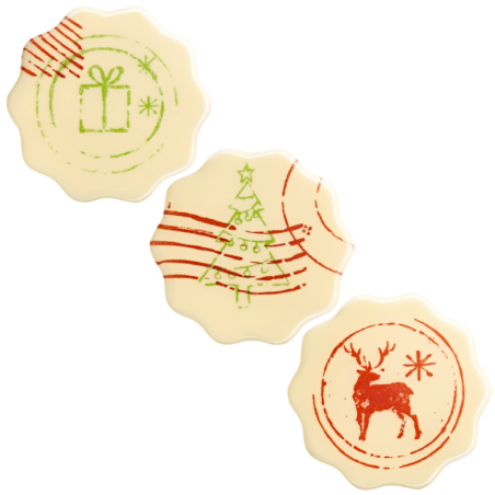 op. 105 szt. Świąteczne Znaczki - 33770 Barbara Decor - gotowe dekoracje z białej czekolady - dł. 37 mm