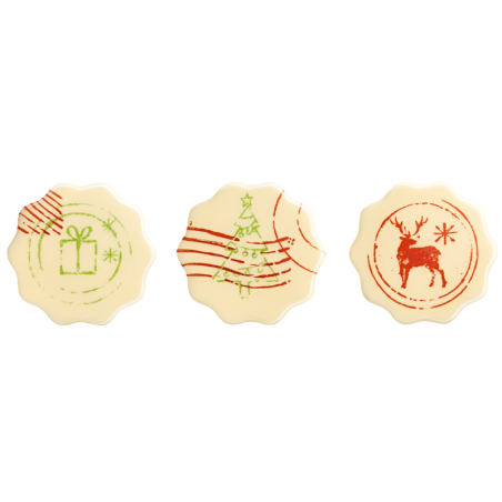 op. 105 szt. Świąteczne Znaczki - 33770 Barbara Decor - gotowe dekoracje z białej czekolady - dł. 37 mm