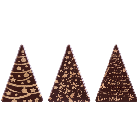 252 szt. CHOINKI ZE ZŁOTYM NADRUKIEM 33990 BARBARA DECOR dekoracja z ciemnej czekolady dł. 48 mm