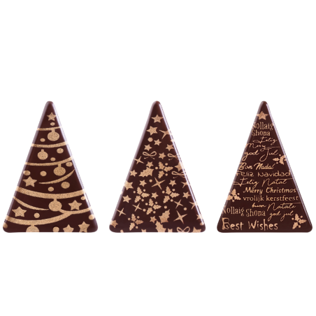 252 szt. CHOINKI ZE ZŁOTYM NADRUKIEM 33990 BARBARA DECOR dekoracja z ciemnej czekolady dł. 48 mm