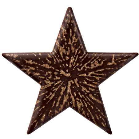 op. 288 szt. Złota gwiazdka z ciemnej czekolady - 33769 Barbara Decor - świąteczne dekoracje czekoladowe - dł. 37 mm