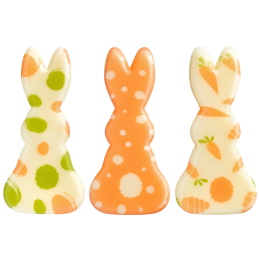 135 szt. ZAJĄCE 33748 BARBARA DECOR czekoladowy zestaw dekoracji z wielkanocnym nadrukiem w 3 wzorach 20 x43 mm