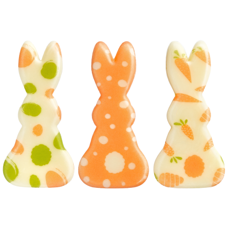 135 szt. ZAJĄCE 33748 BARBARA DECOR czekoladowy zestaw dekoracji z wielkanocnym nadrukiem w 3 wzorach 20 x43 mm