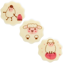 105 szt. OWIECZKI 33749 BARBARA DECOR czekoladowy zestaw wielkanocnych dekoracji z nadrukiem w 3 wzorach śr. 37 mm