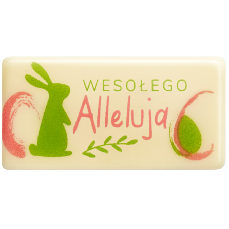 op. 318 szt. Wesołego Alleluja - 33757 Barbara Decor - plakietka z białej czekolady z wielkanocnym nadrukiem - wym. 20 x 40 mm