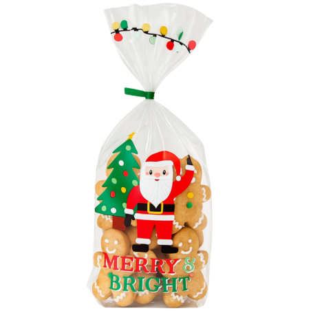 op. 20 szt. Celofanowe woreczki do pakowania pierniczków - świąteczny wzór z życzeniami - Wilton