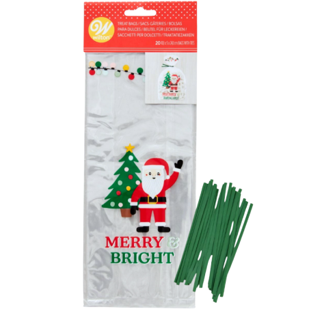 op. 20 szt. Celofanowe woreczki do pakowania pierniczków - świąteczny wzór z życzeniami - Wilton