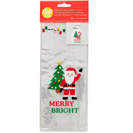 op. 20 szt. Celofanowe woreczki do pakowania pierniczków - świąteczny wzór z życzeniami - Wilton