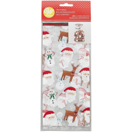 op. 20 szt. Celofanowe woreczki do pakowania pierniczków - świąteczny wzór - dł. 241 x szer. 101 mm - Wilton