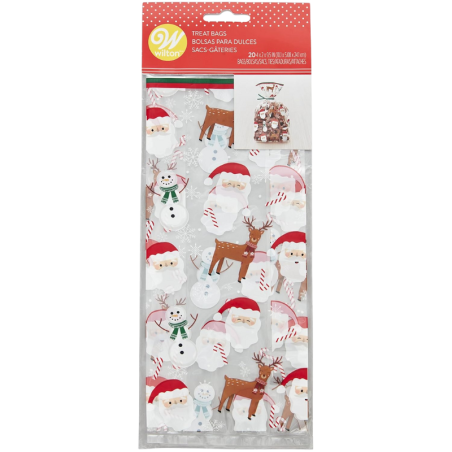 op. 20 szt. Celofanowe woreczki do pakowania pierniczków - świąteczny wzór - dł. 241 x szer. 101 mm - Wilton